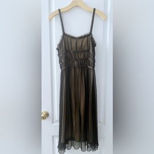 BCBG Max Azria Black Spaghetti Strap Mesh Dress with Bead Detail